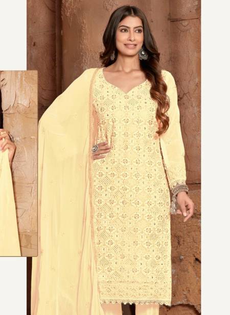 Yellow Colour RAMSHA LAKHNAVI 1 NX Festive Wear Georgette Heavy Designer Salwar Suit Collection 1-E